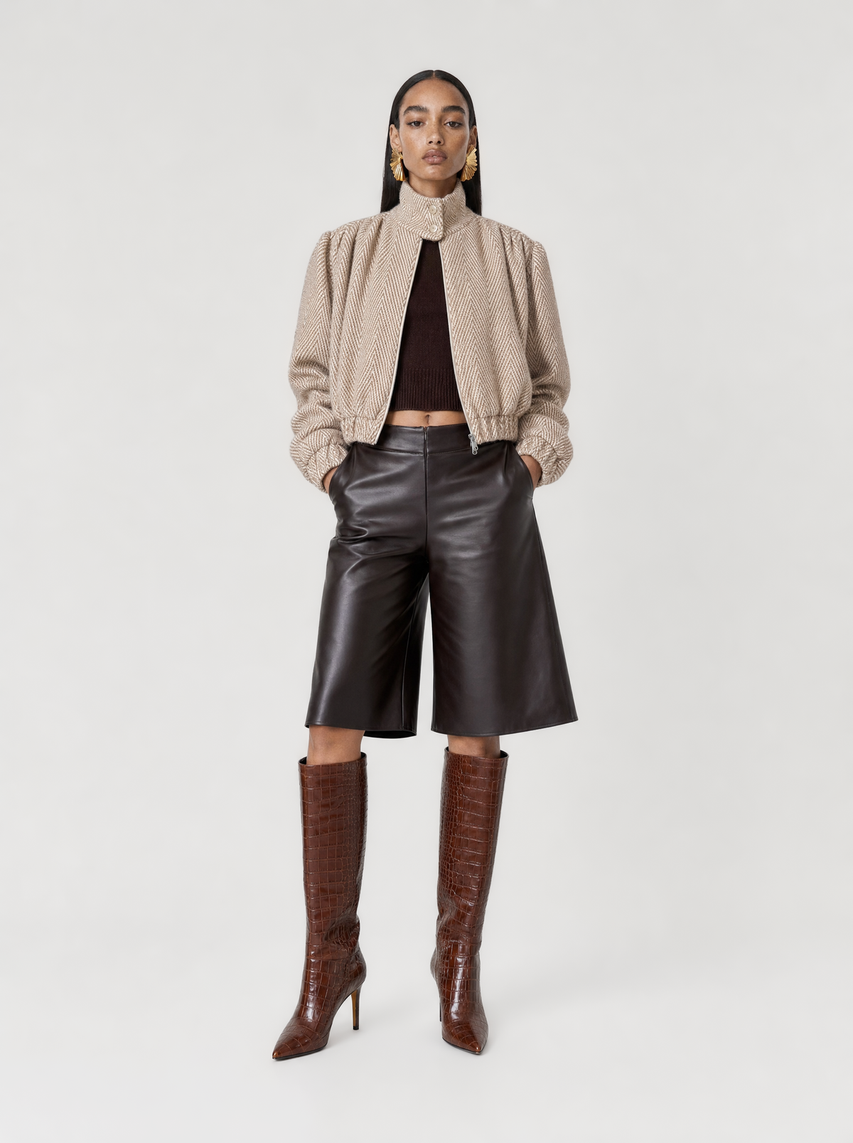 NADINE LEATHER-LOOK BERMUDA SHORTS | 210035