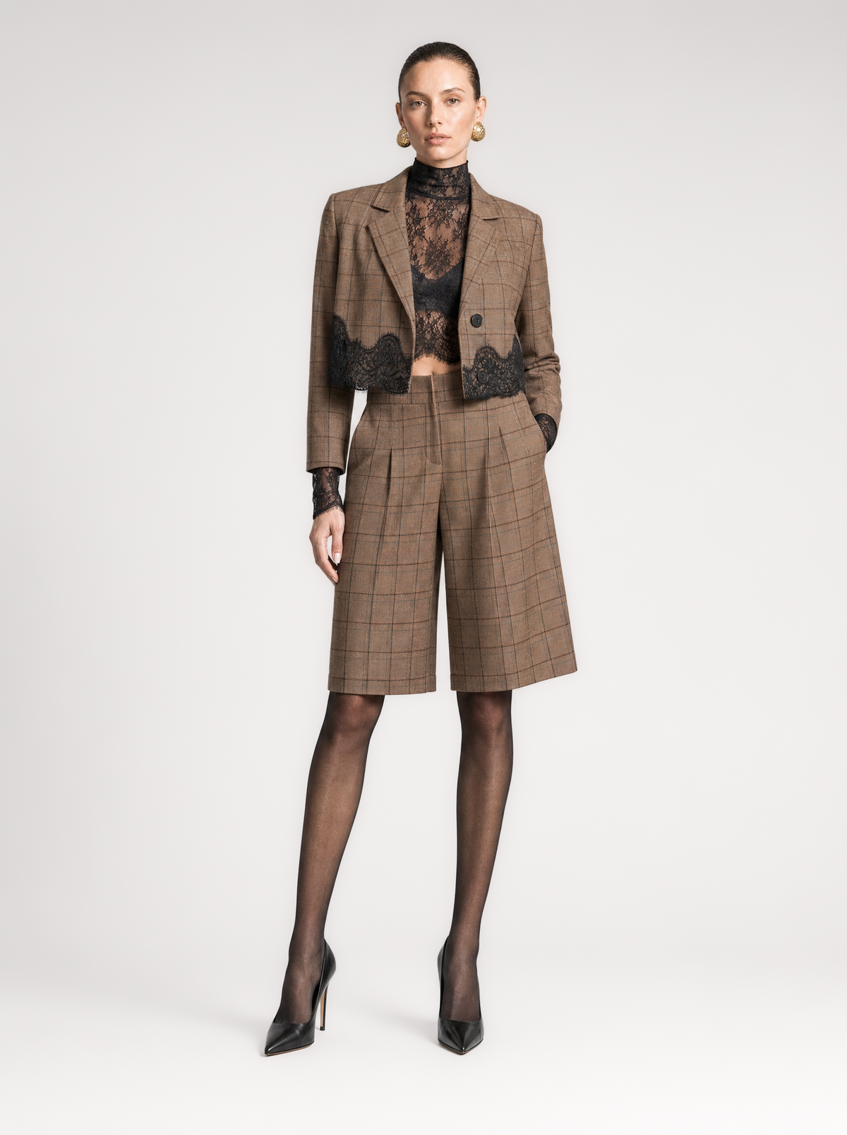 CORYANA CROPPED BLAZER  |  BROWN CHECK  (210030)