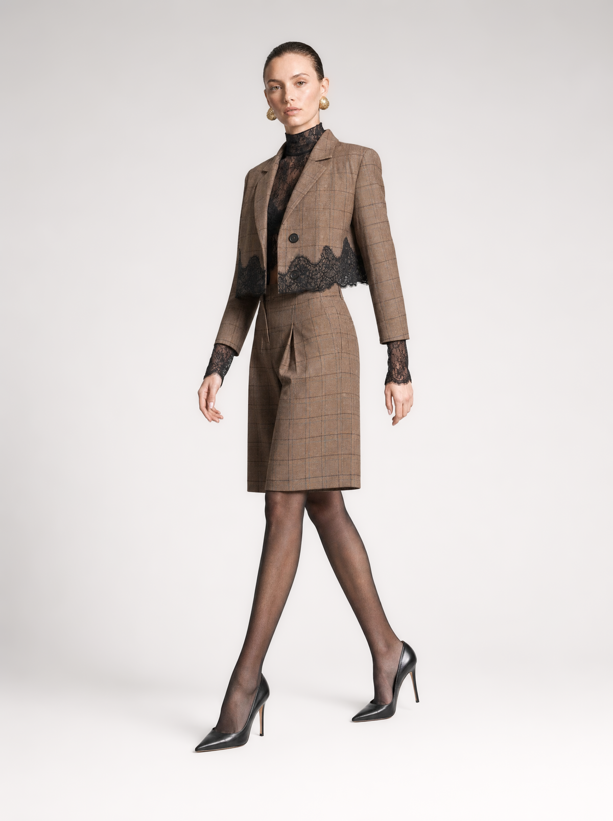 CORYANA CROPPED BLAZER  |  BROWN CHECK  (210030)