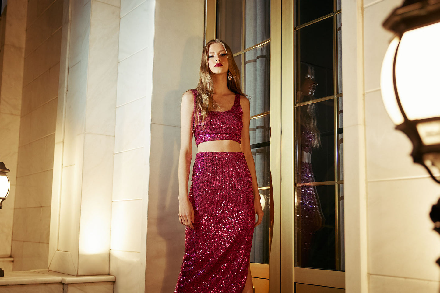 LESLIE MIDI SEQUIN SKIRT MAGENTA (13064D)