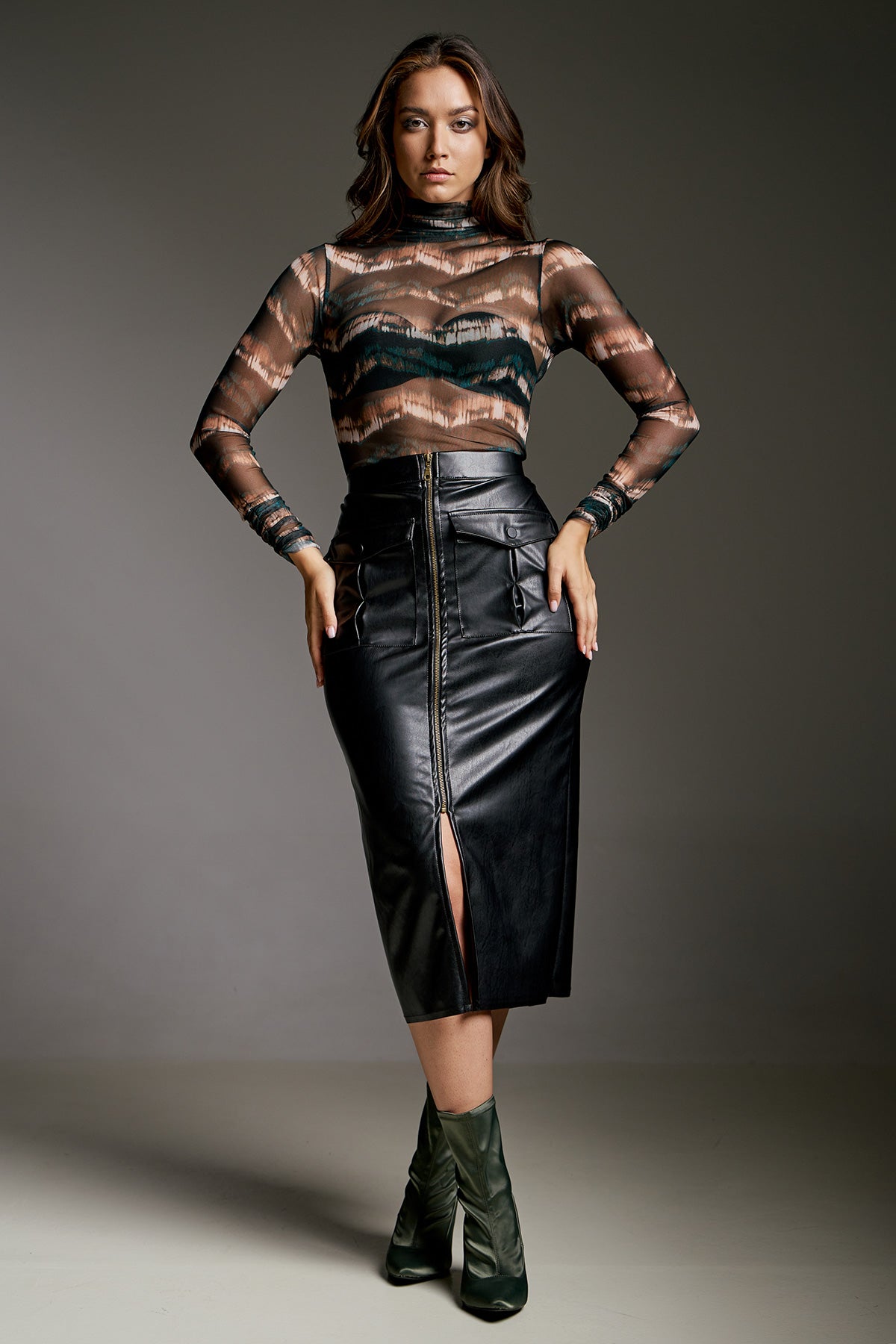 Skirt Wanda Midi Leather (15011A)