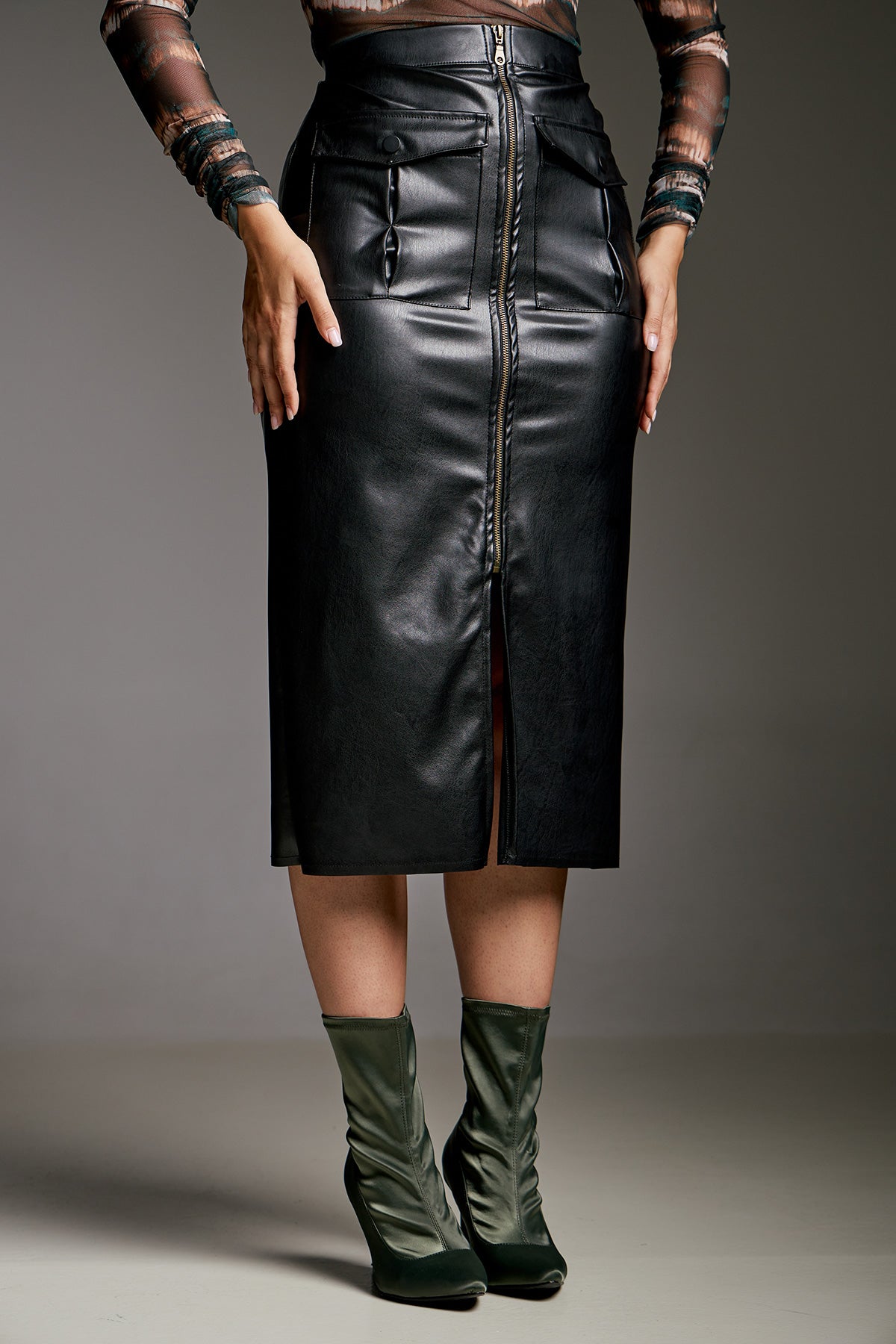 Skirt Wanda Midi Leather (15011A)