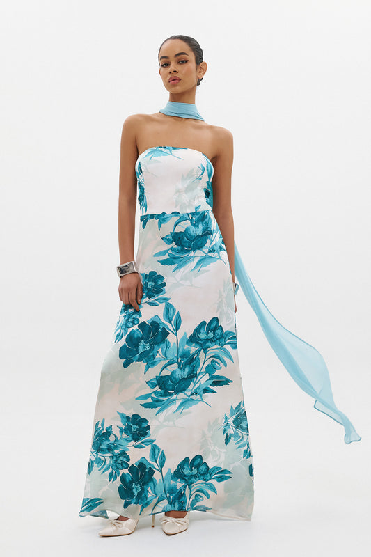 NOURIA DRESS  | AQUA FLORAL  (20025)
