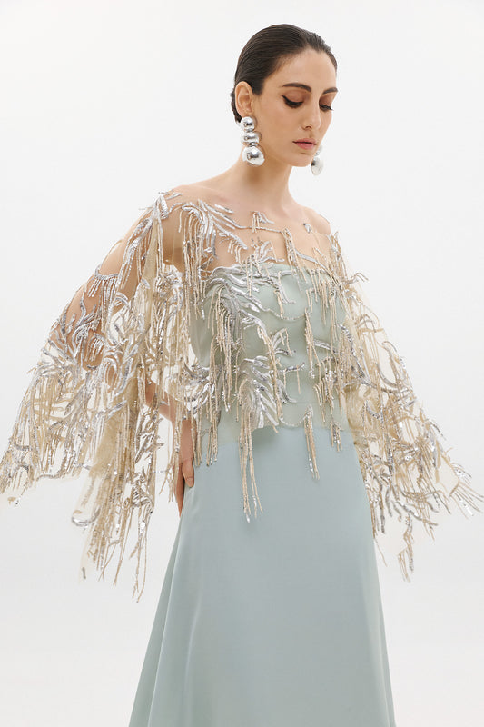 MARGOT KAPE TOP  | FRINGED SEQUINS  (20014B)