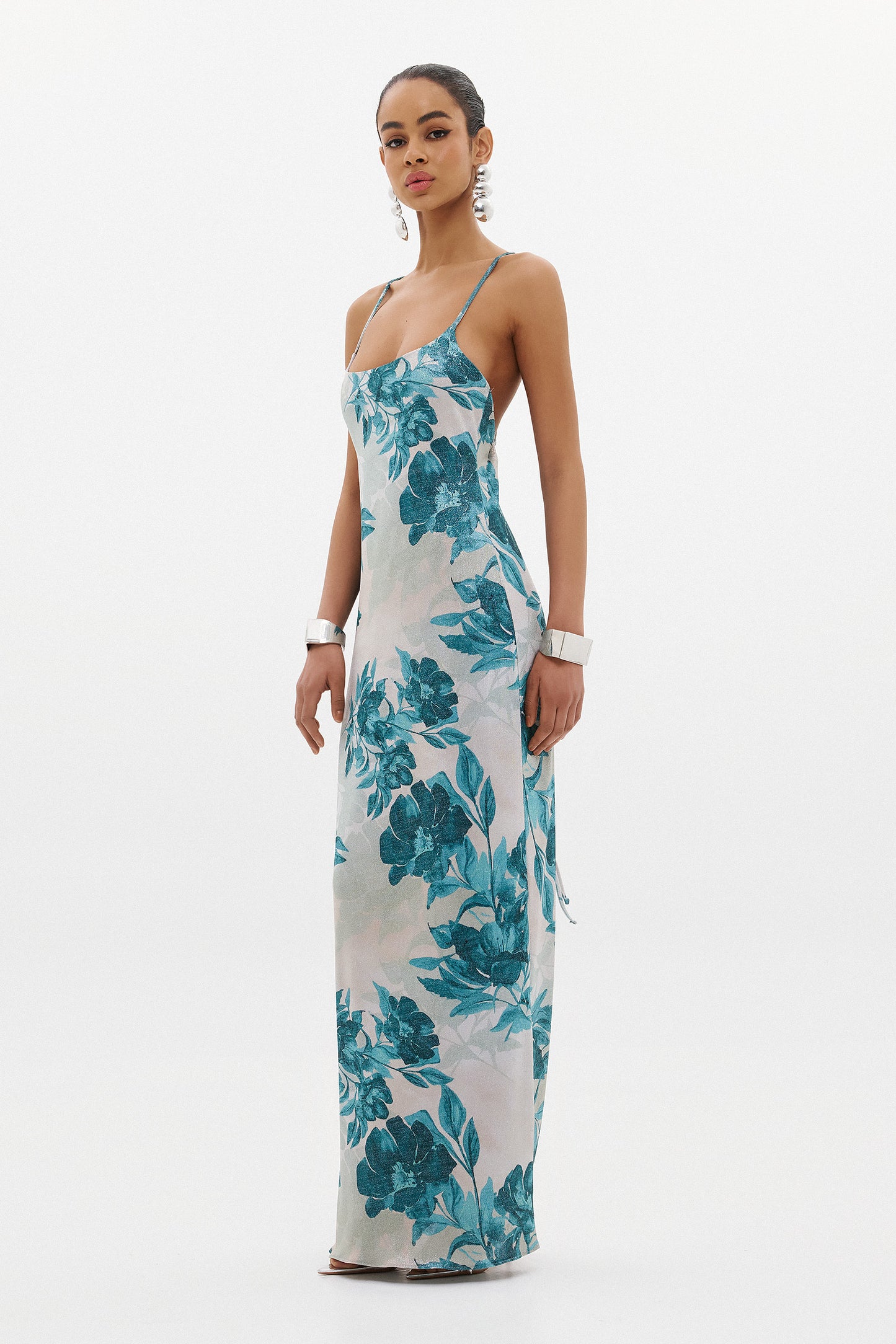 YASMIN DRESS  |  AQUA FLORAL LUREX  (20007B)