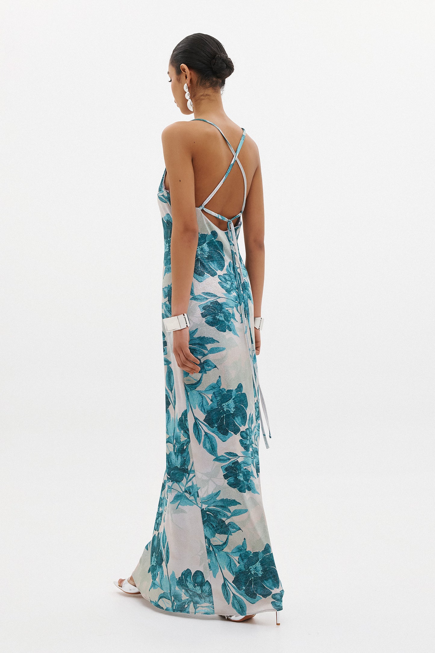 YASMIN DRESS  |  AQUA FLORAL LUREX  (20007B)