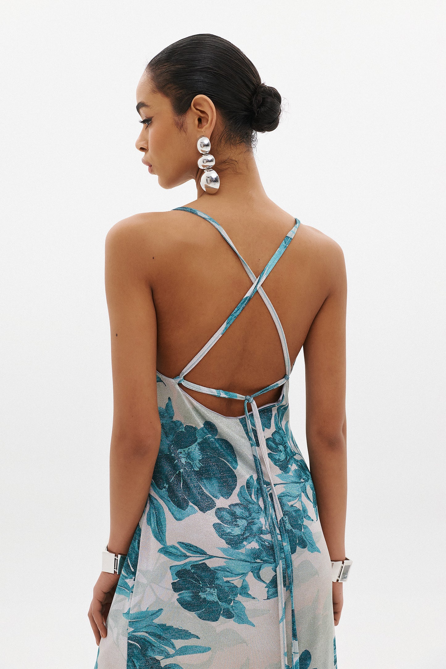 YASMIN DRESS  |  AQUA FLORAL LUREX  (20007B)