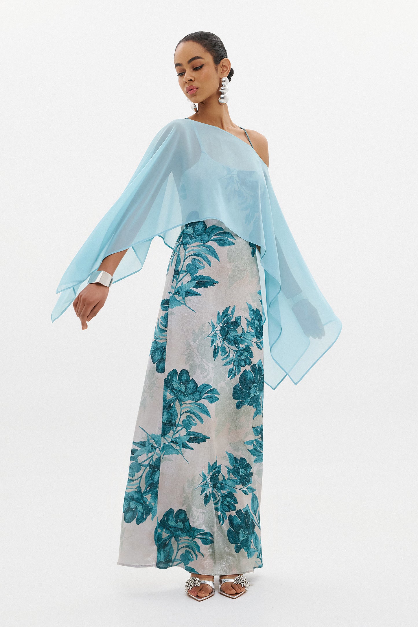YASMIN DRESS  |  AQUA FLORAL LUREX  (20007B)