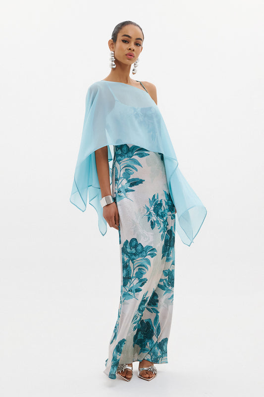 YASMIN DRESS  |  AQUA FLORAL LUREX  (20007B)