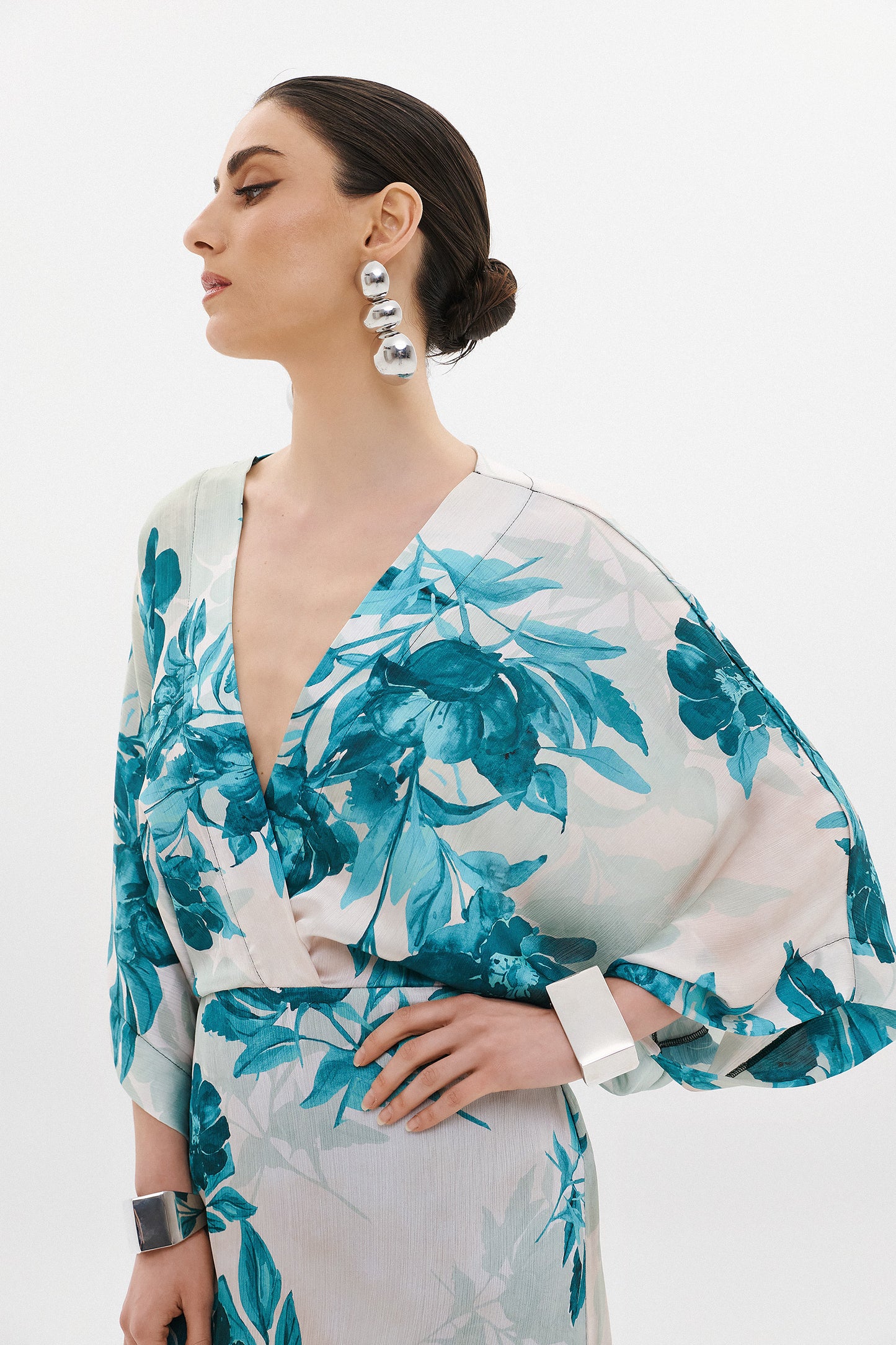 SORAYA AQUA FLORAL FRINGE DRESS  (20016)