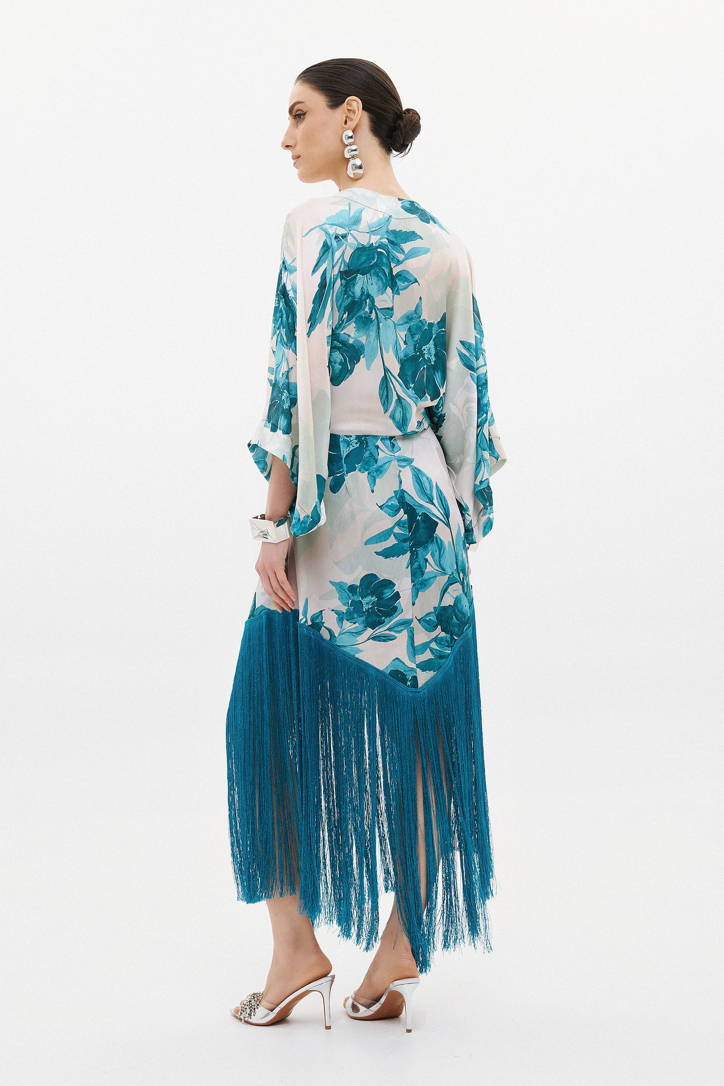 SORAYA AQUA FLORAL FRINGE DRESS  (20016)