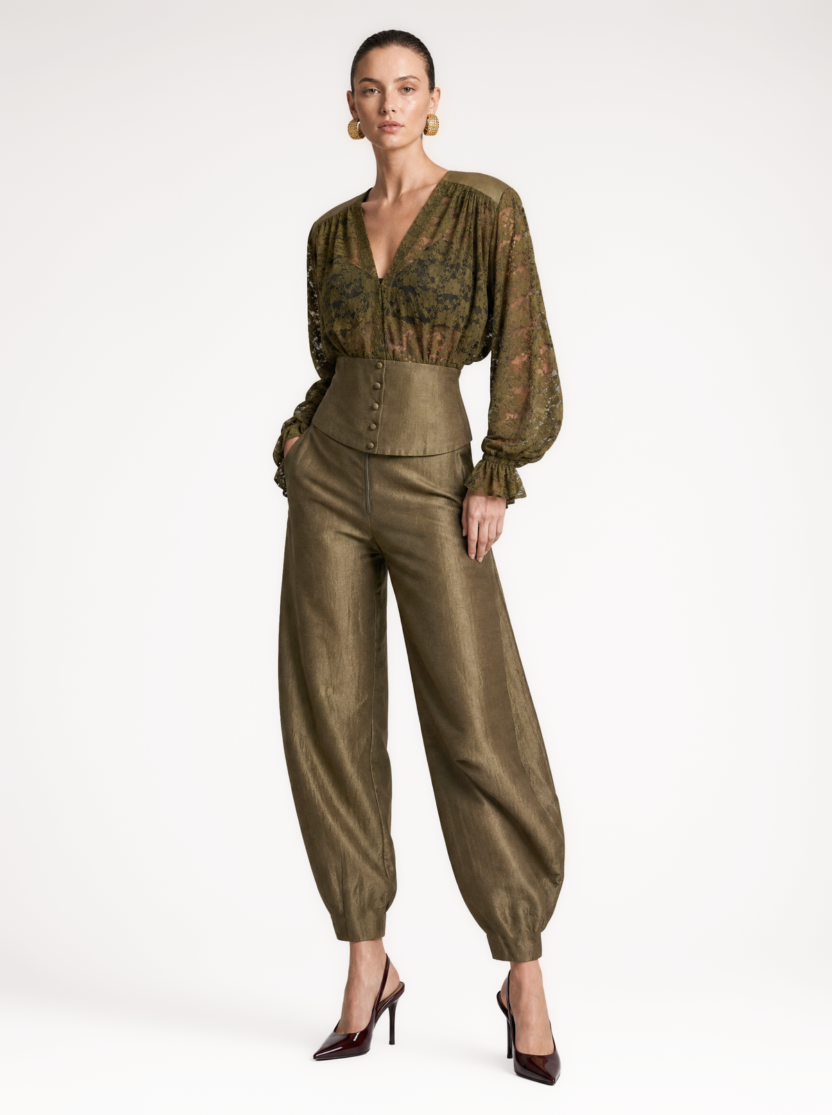 MILVA SATIN BARREL PANTS  |  KHAKI  (210025)
