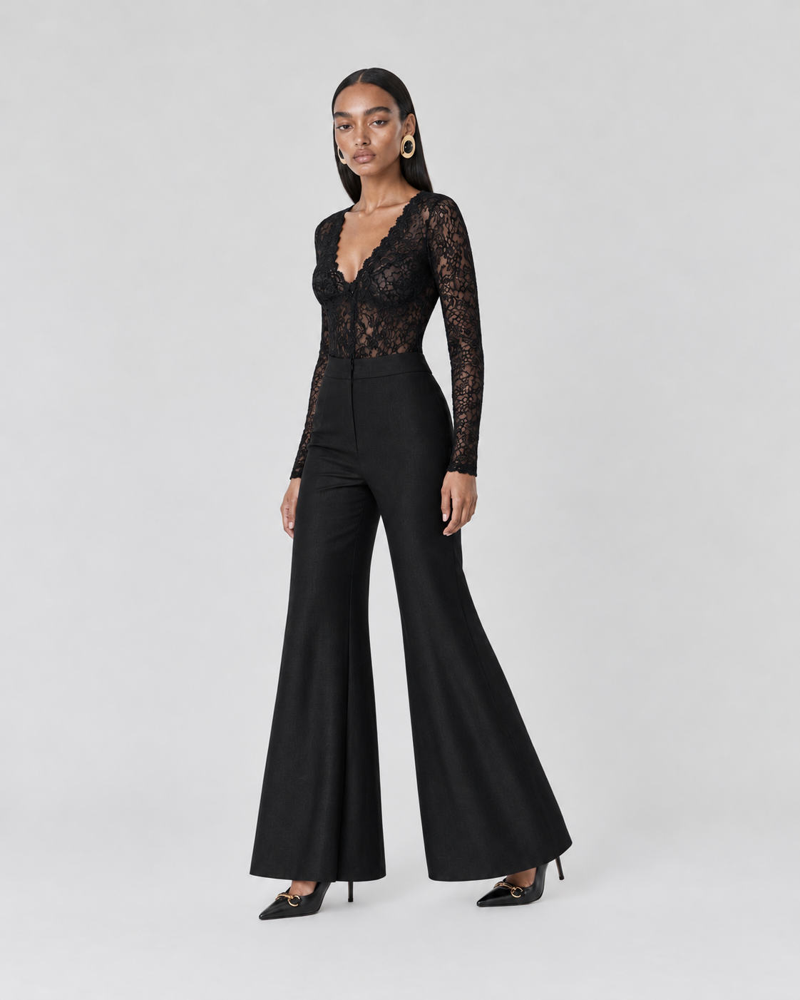 MIRANTA LACE VELOUR BODYSUIT  |  BLACK  (210027)