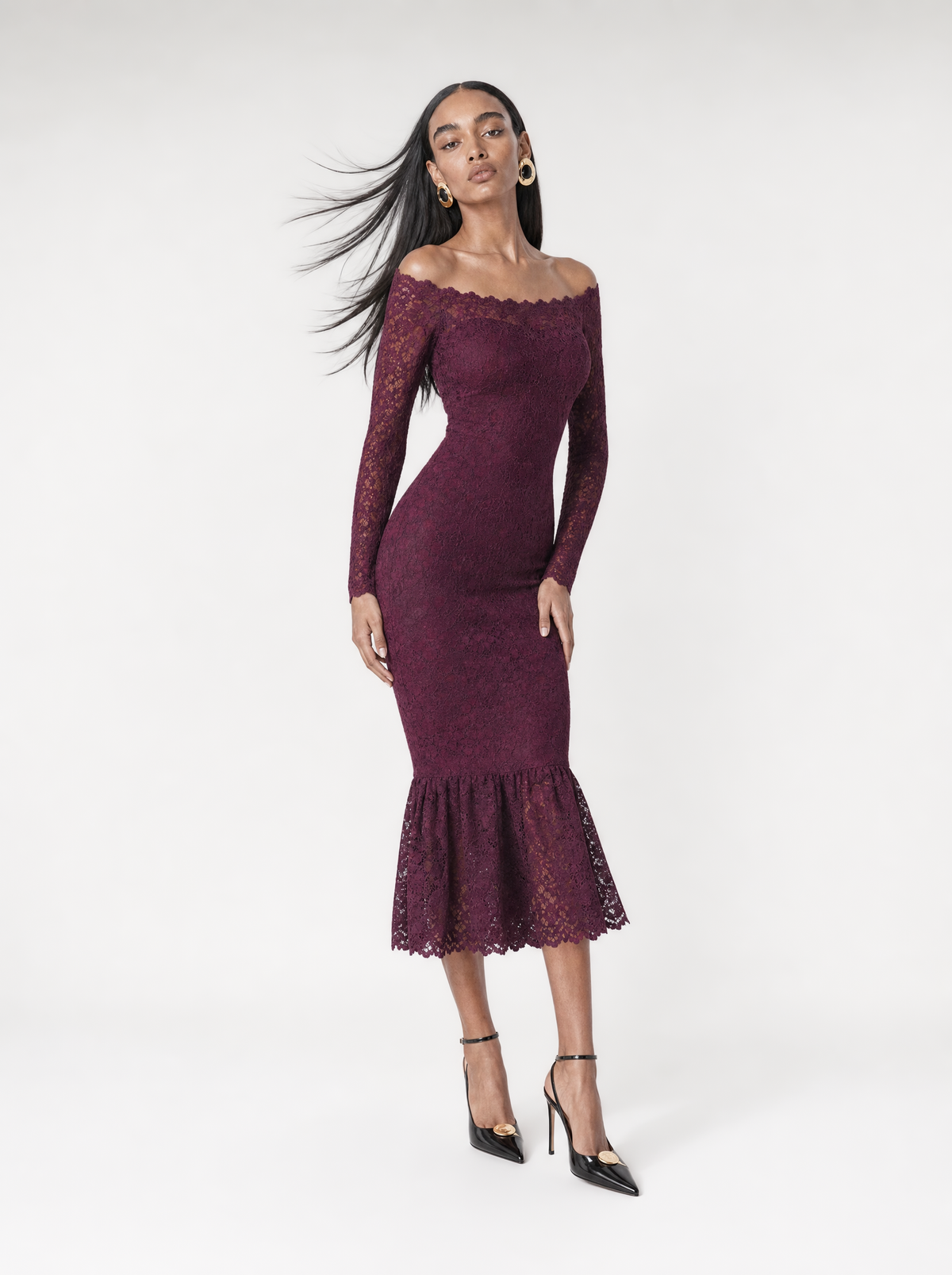 VANESSA VELVET LACE DRESS  |  PLUM  (210005)