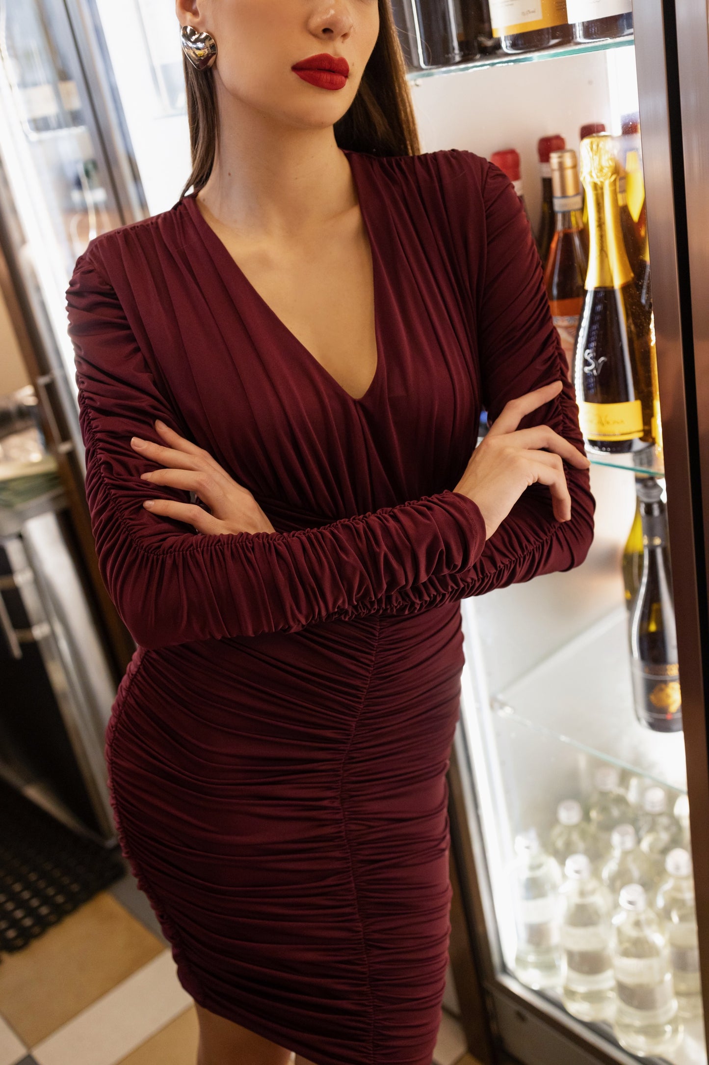 GISELE DRESS IN BURGUNDY (15068D)