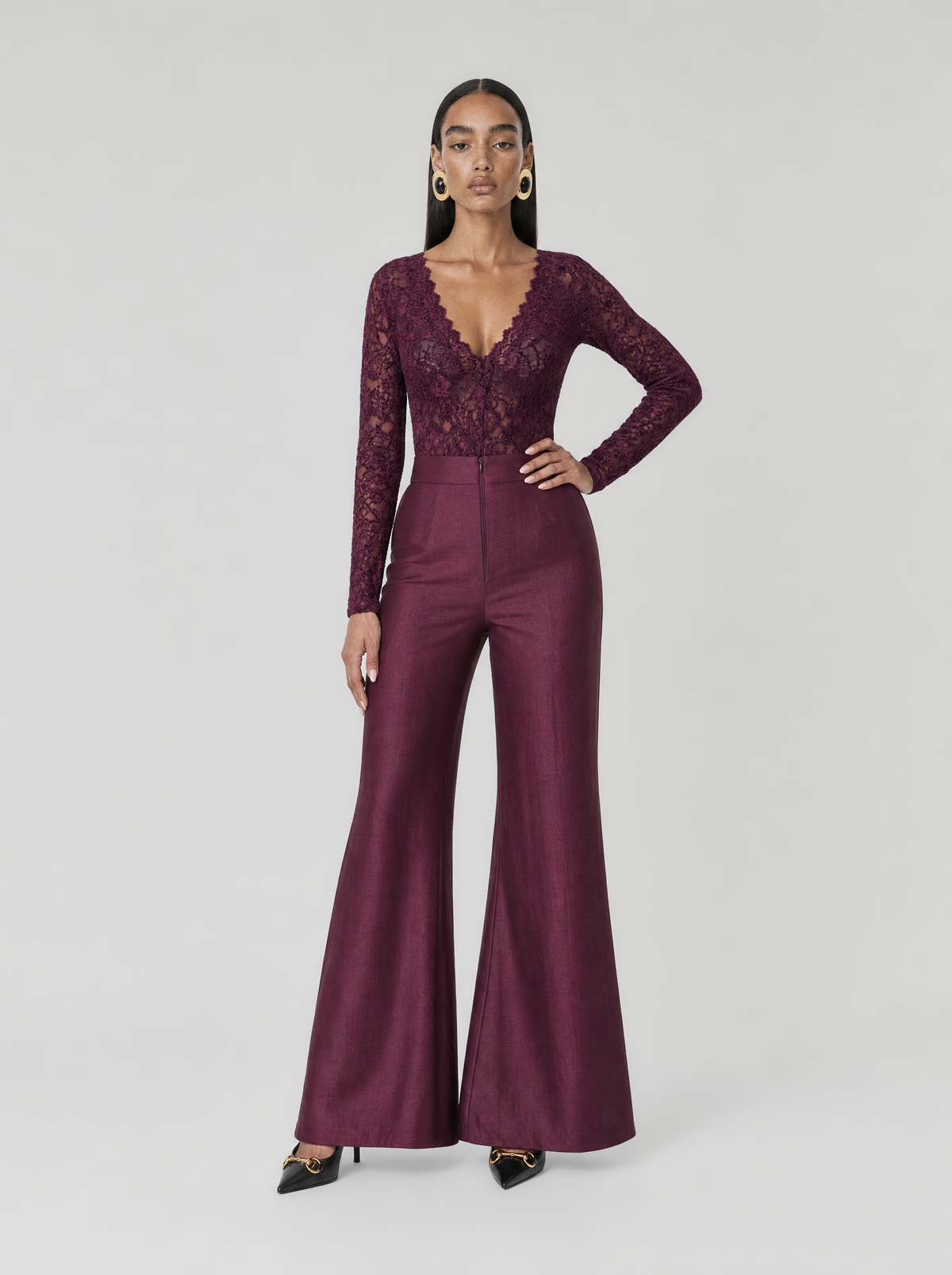 MIRANTA VELVET LACE BODYSUIT  |  PLUM  (210027)