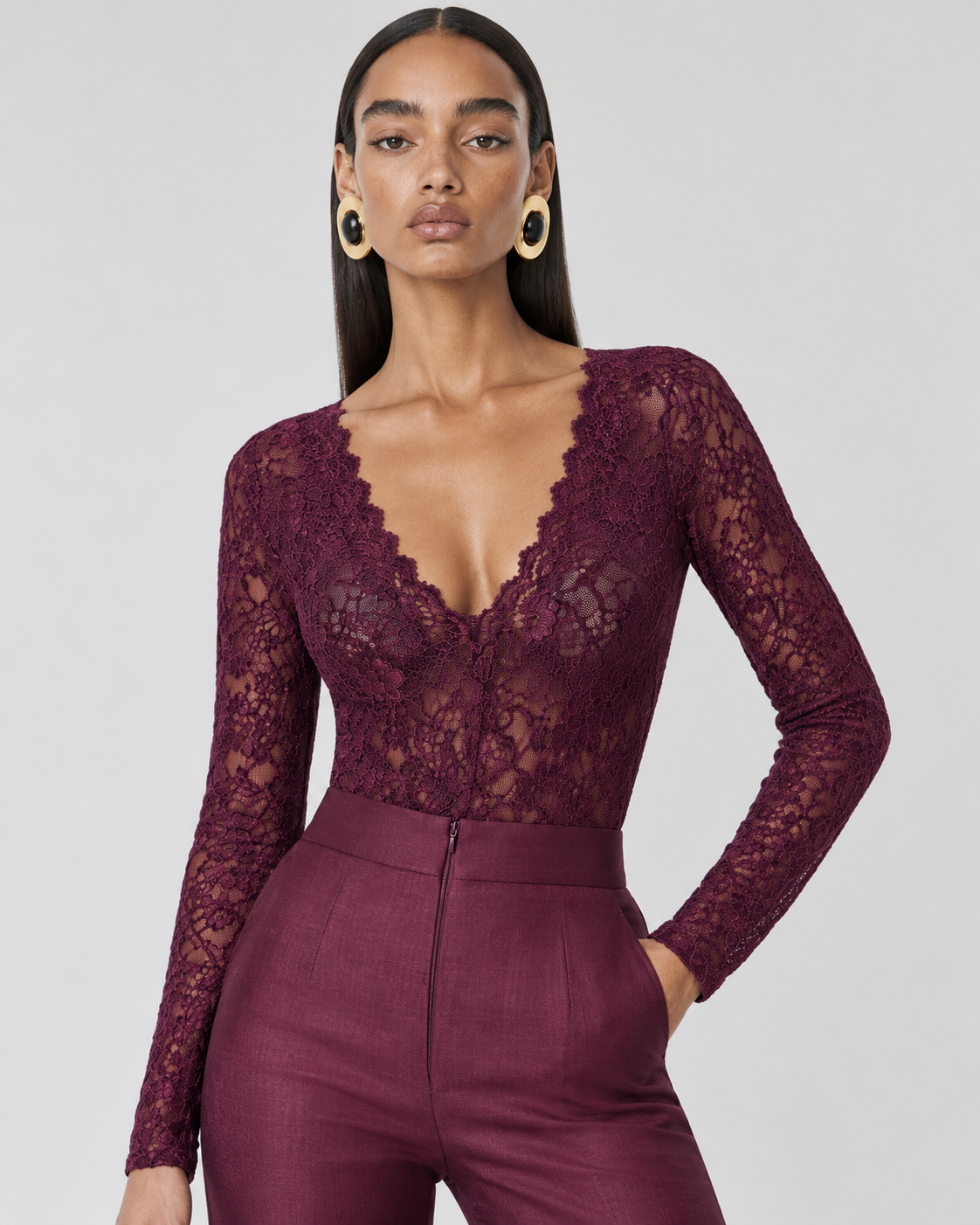 MIRANTA VELVET LACE BODYSUIT  |  PLUM  (210027)
