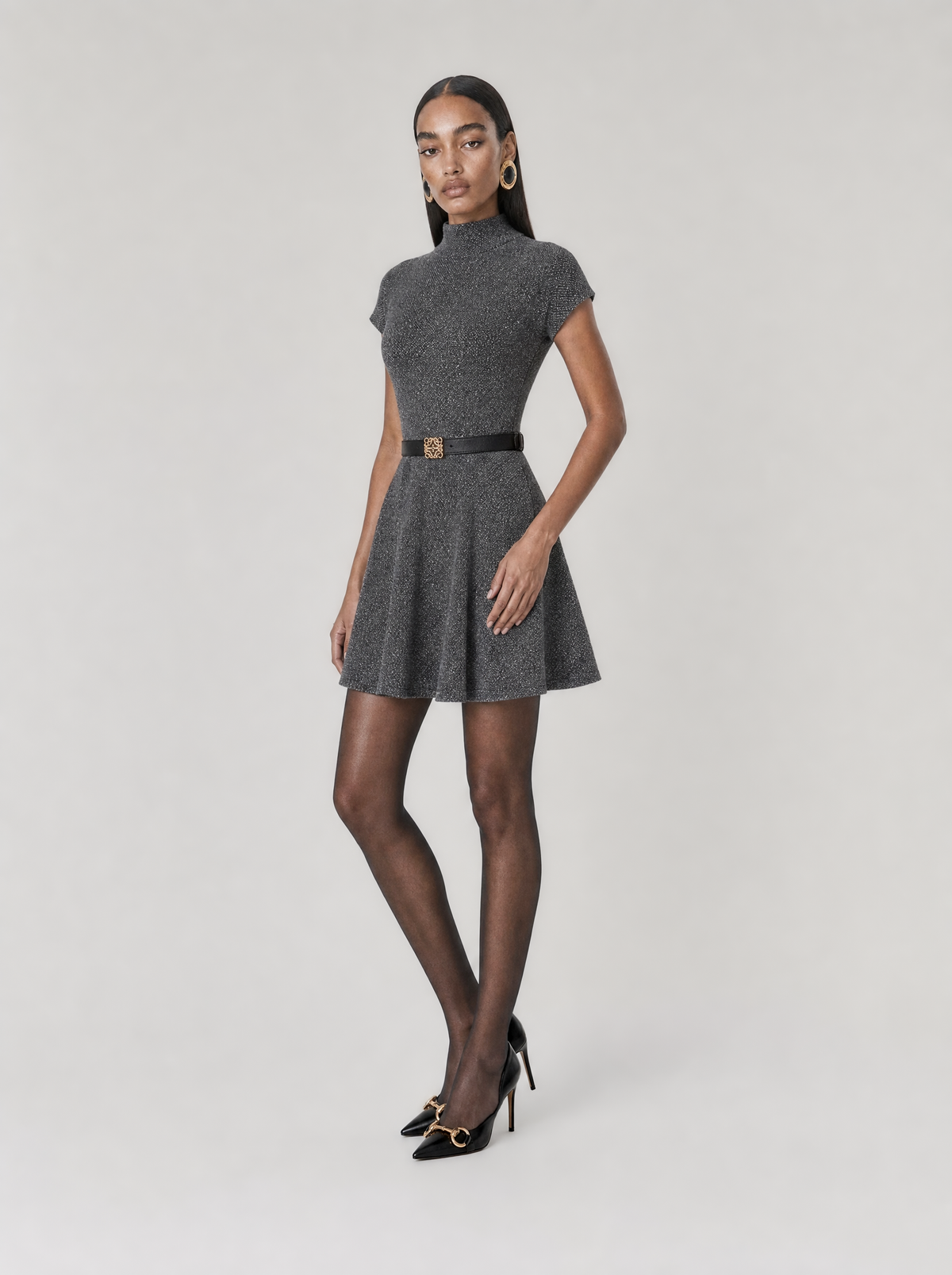 VANA LUREX KNIT DRESS  |  CHARCOAL  (210015)